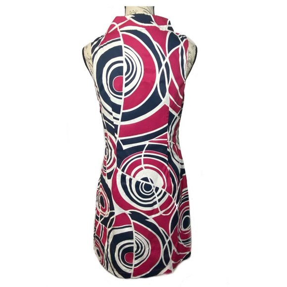 MERONA Abstract Sheath Dress with side Bow Tie Size 6 Pink Blue White - Picture 2 of 7